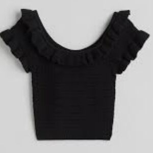 H&M Black Off-the-Shoulder Sweater with Ruffle Details